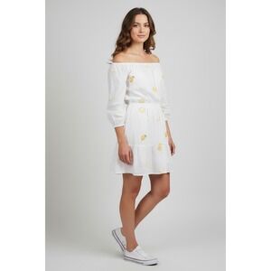 Nimo With Love White Lemon Embroidered Beaded Off Shoulder Cotton Mini Dress M